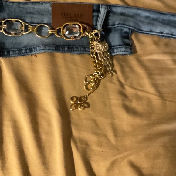 37” Hand made unilateral denim pocket belt with embellishments. - Picture 3 of 3